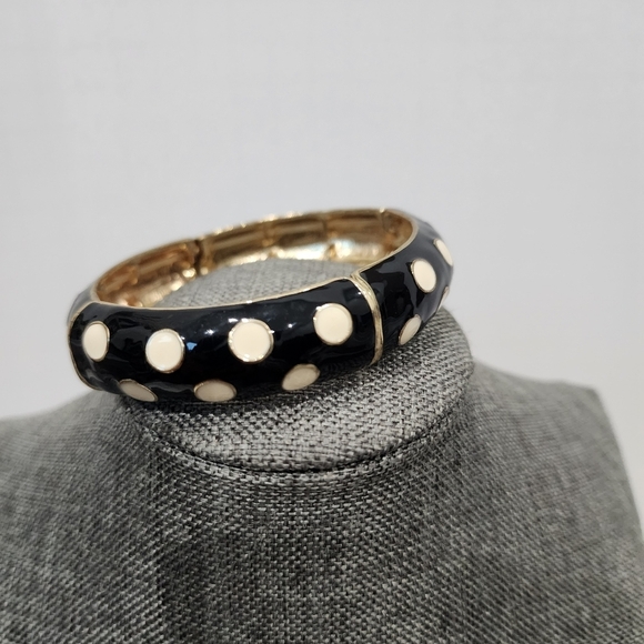 Black & White Polka Dot Enamel Stretch Bangle Bracelet – Retro Style 3" - Picture 3 of 5
